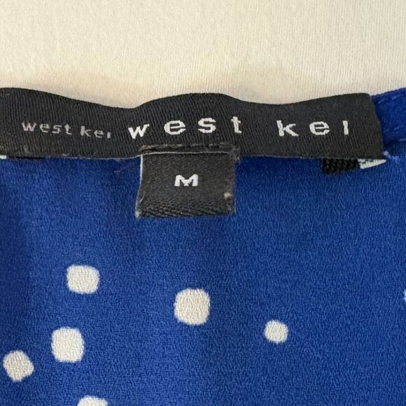 West Kei Royal Blue and White Dotted Blouse with Three-Quarter Sleeves, Medium - Picture 4 of 9
